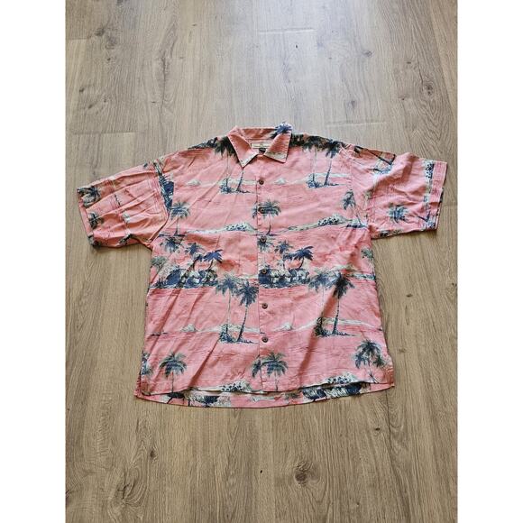 TOMMY BAHAMA 100% Silk Hawaiian Pink Palm Trees Shirt Men’s Large - Picture 1 of 6
